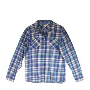 L.L. Bean Shirt Womens Medium Blue Plaid Flannel Long Sleeve Button Up Casual
